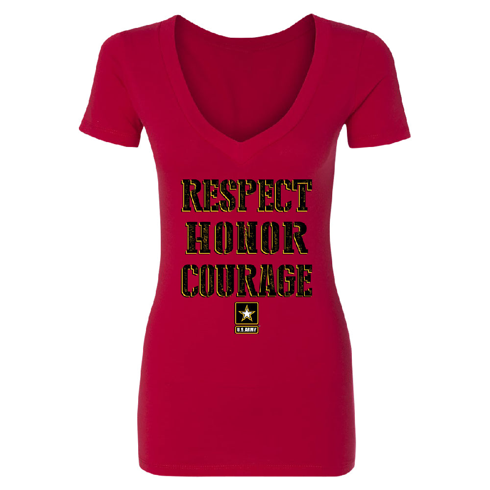 US Army Respect Honor Courage Women's Deep V-neck Strong Military USA Tee 