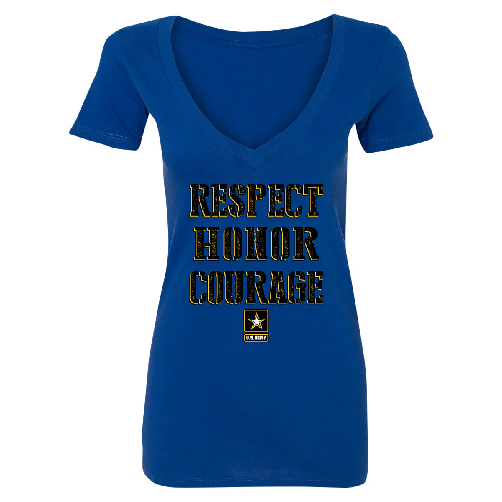 US Army Respect Honor Courage Women's Deep V-neck Strong Military USA Tee 