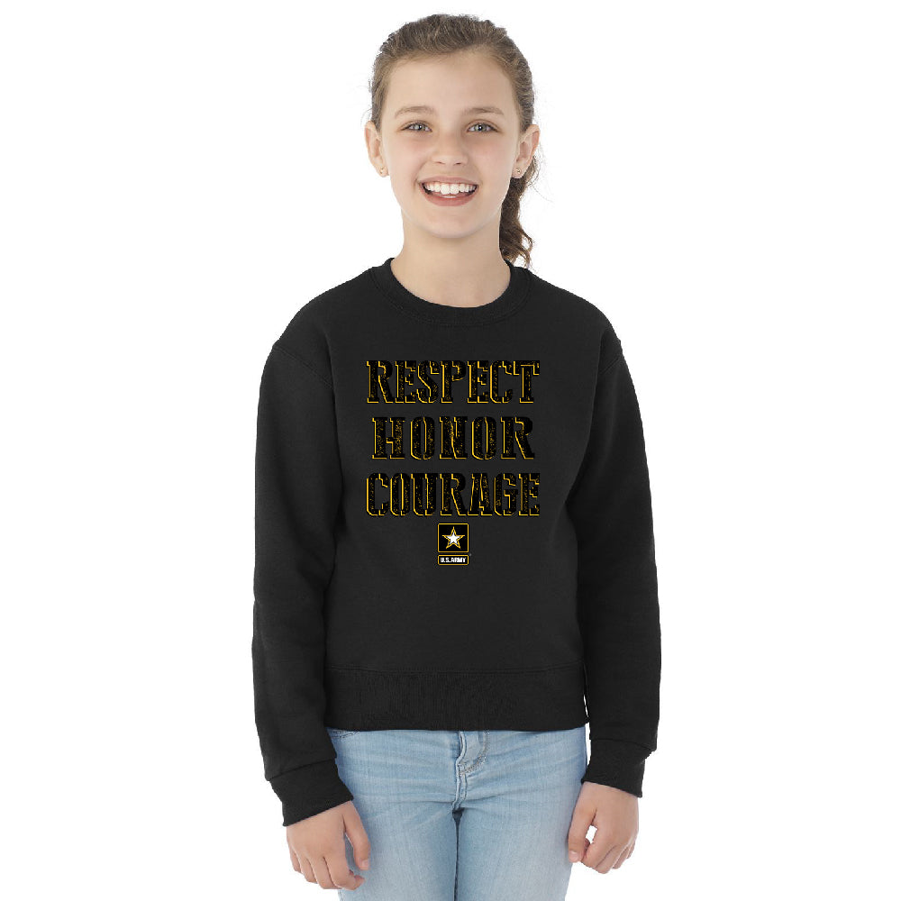 US Army Respect Honor Courage Youth Crewneck Strong Military USA SweatShirt 