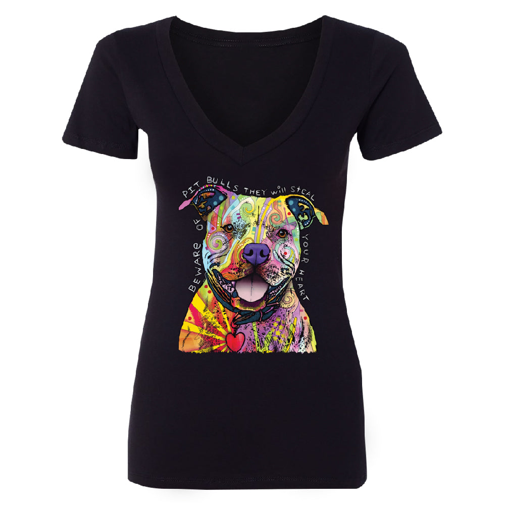 Oficial Dean Russo Women's Deep V-neck Colorful Lovely of Pit Bulls Tee 