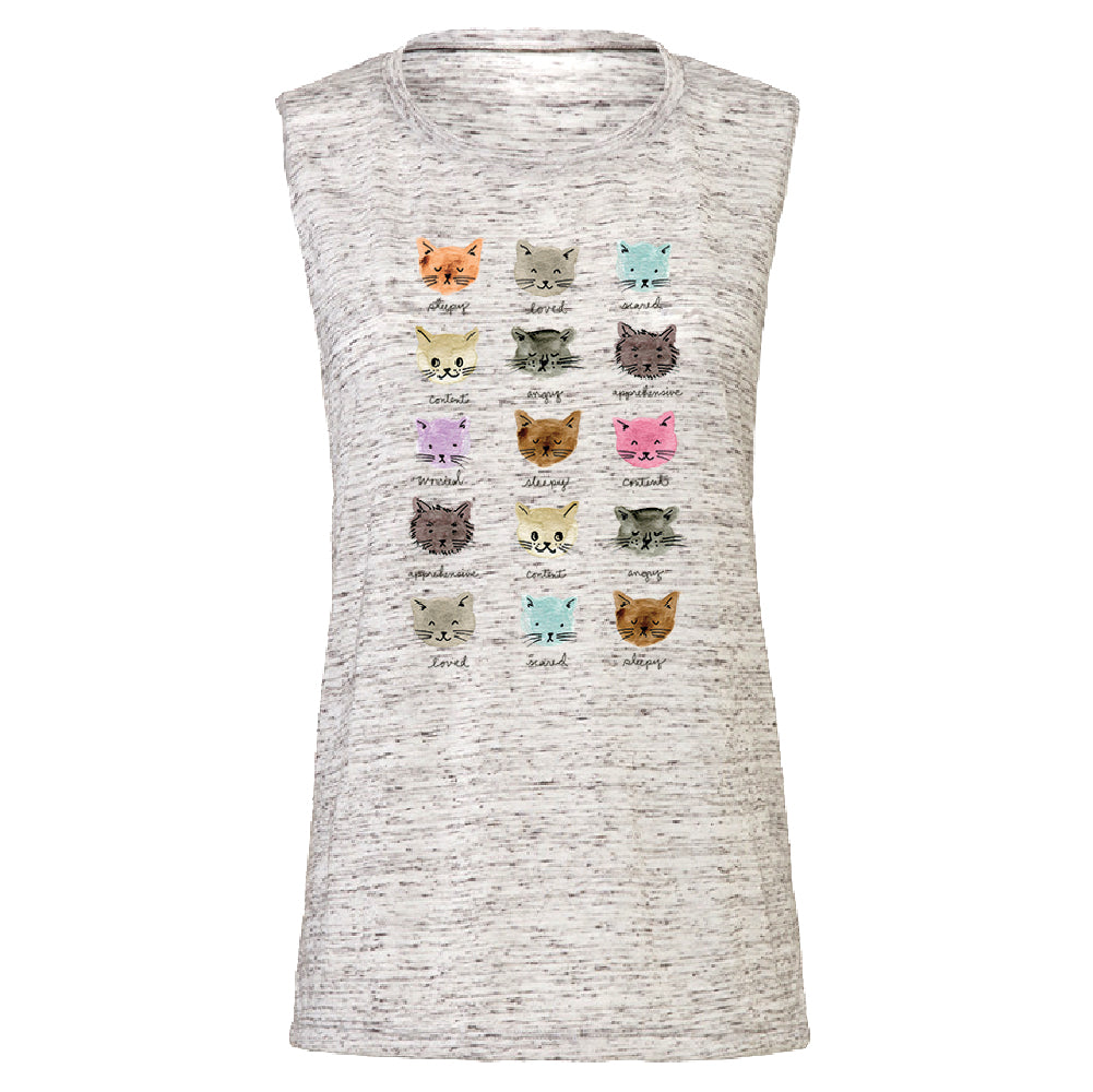 Cute Rainbow Moody Kittens Women's Muscle Tank Colorful Sweet Kittens Tee 