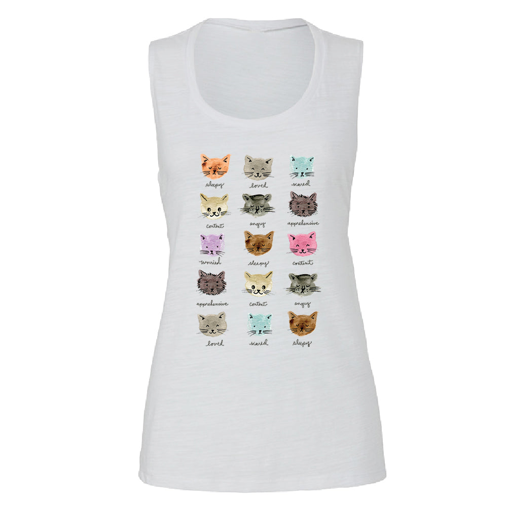 Cute Rainbow Moody Kittens Women's Muscle Tank Colorful Sweet Kittens Tee 