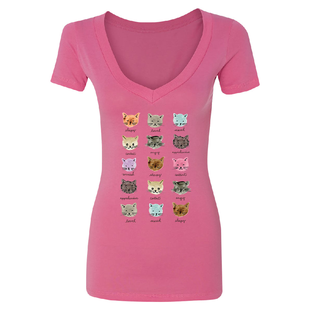 Cute Rainbow Moody Kittens Women's Deep V-neck Colorful Sweet Kittens Tee 