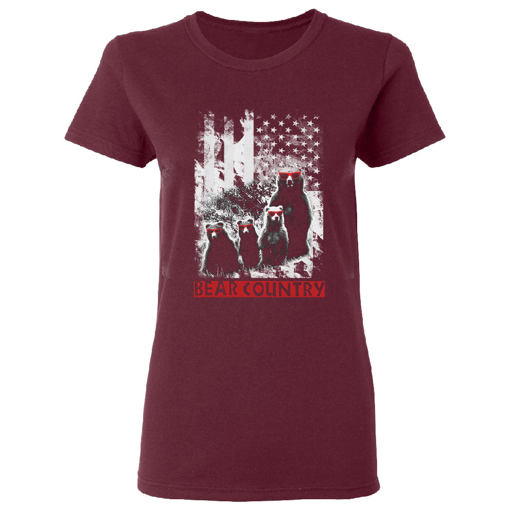 American Flag Bear Freedom Country Women's T-Shirt 