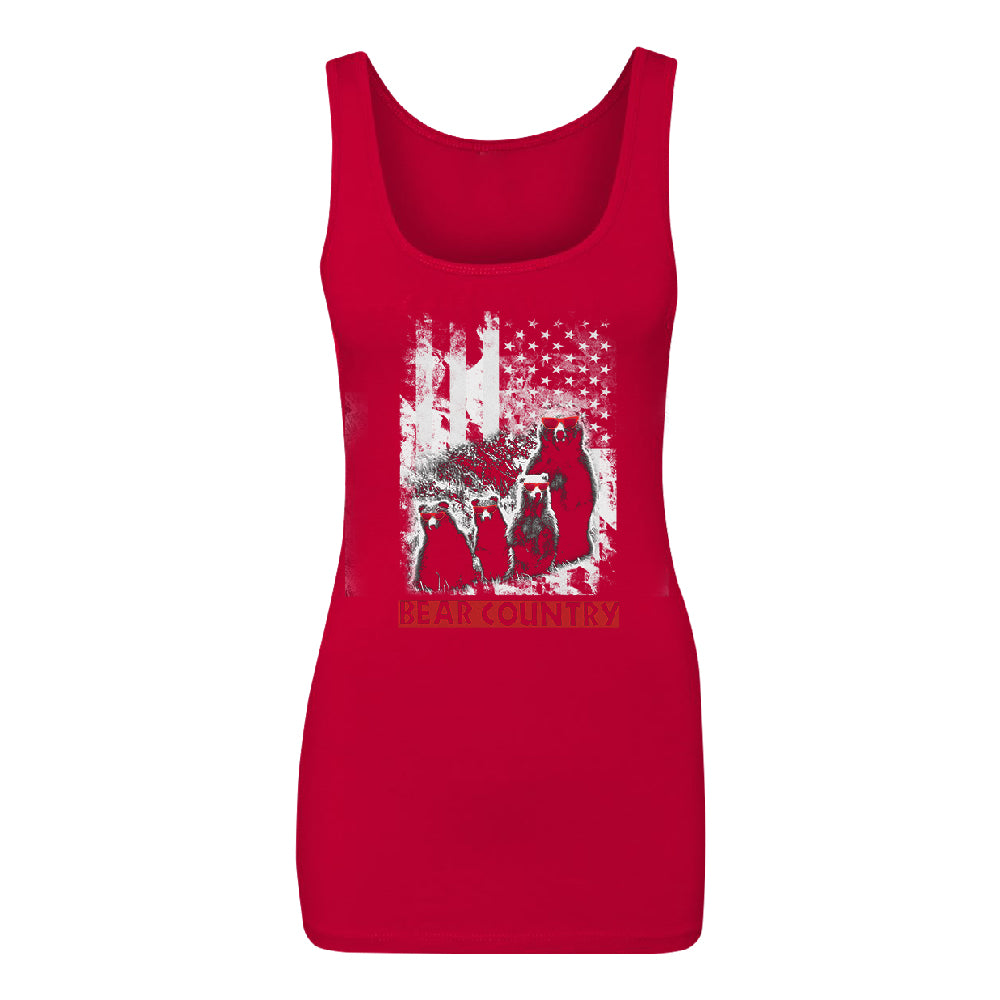 American Flag Bear Freedom Country Women's Tank Top 4th of July Shirt 