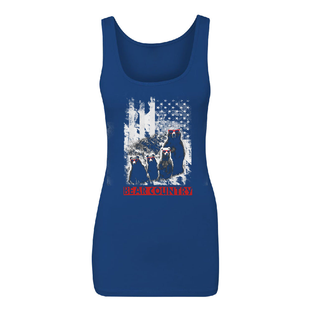 American Flag Bear Freedom Country Women's Tank Top 4th of July Shirt 
