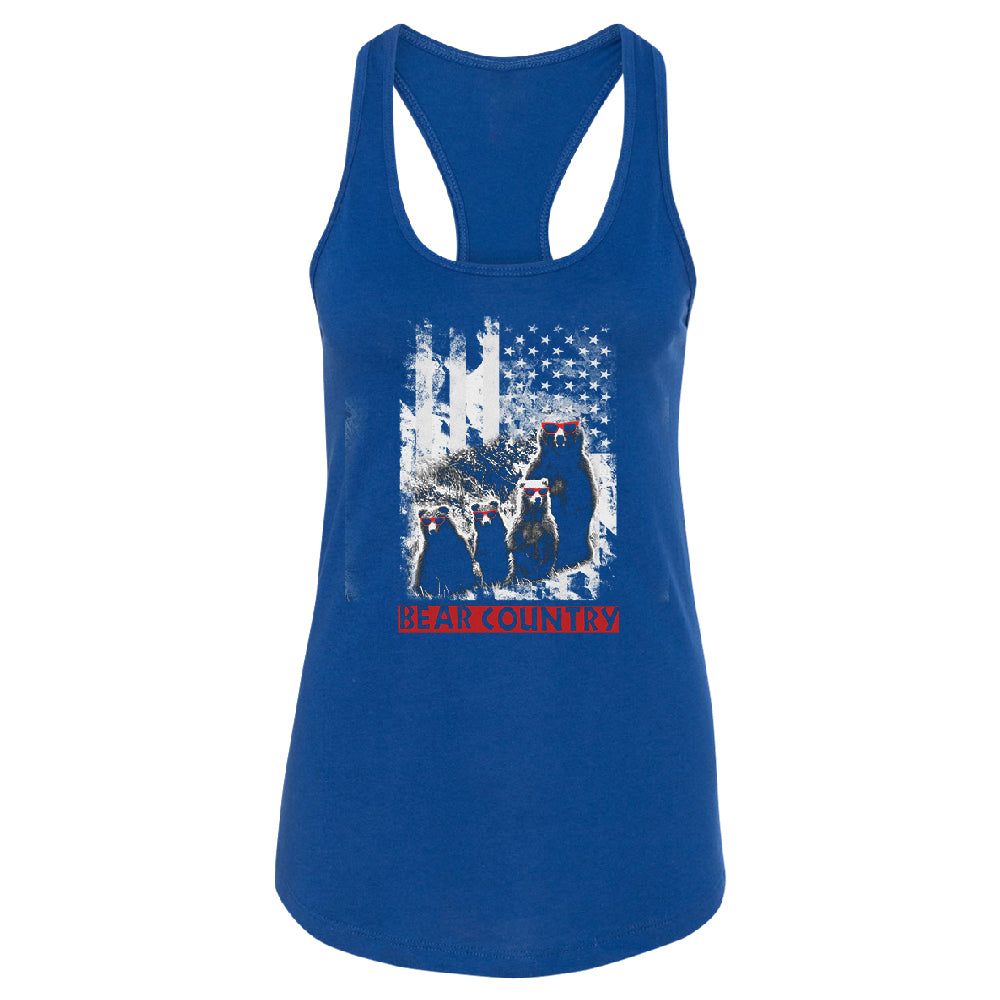 American Flag Bear Freedom Country Women's Racerback 4th of July Shirt 