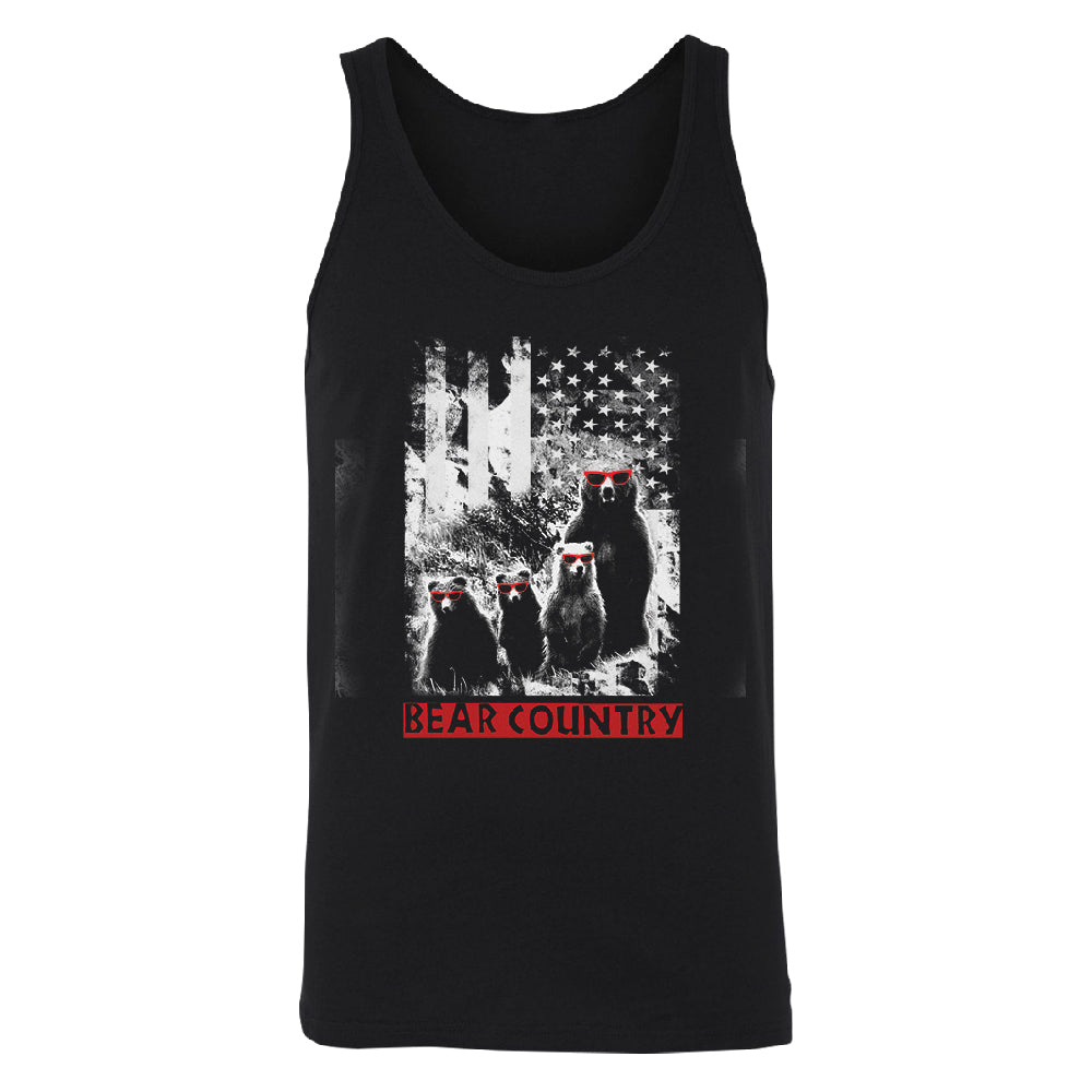 American Flag Bear Freedom Country Men's Tank Top 4th of July Shirt 