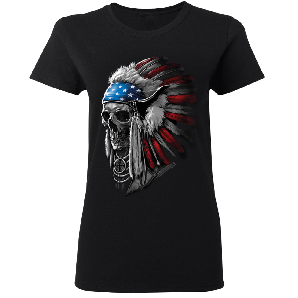 Patriotic Headdress Chief Skull Women's T-Shirt 
