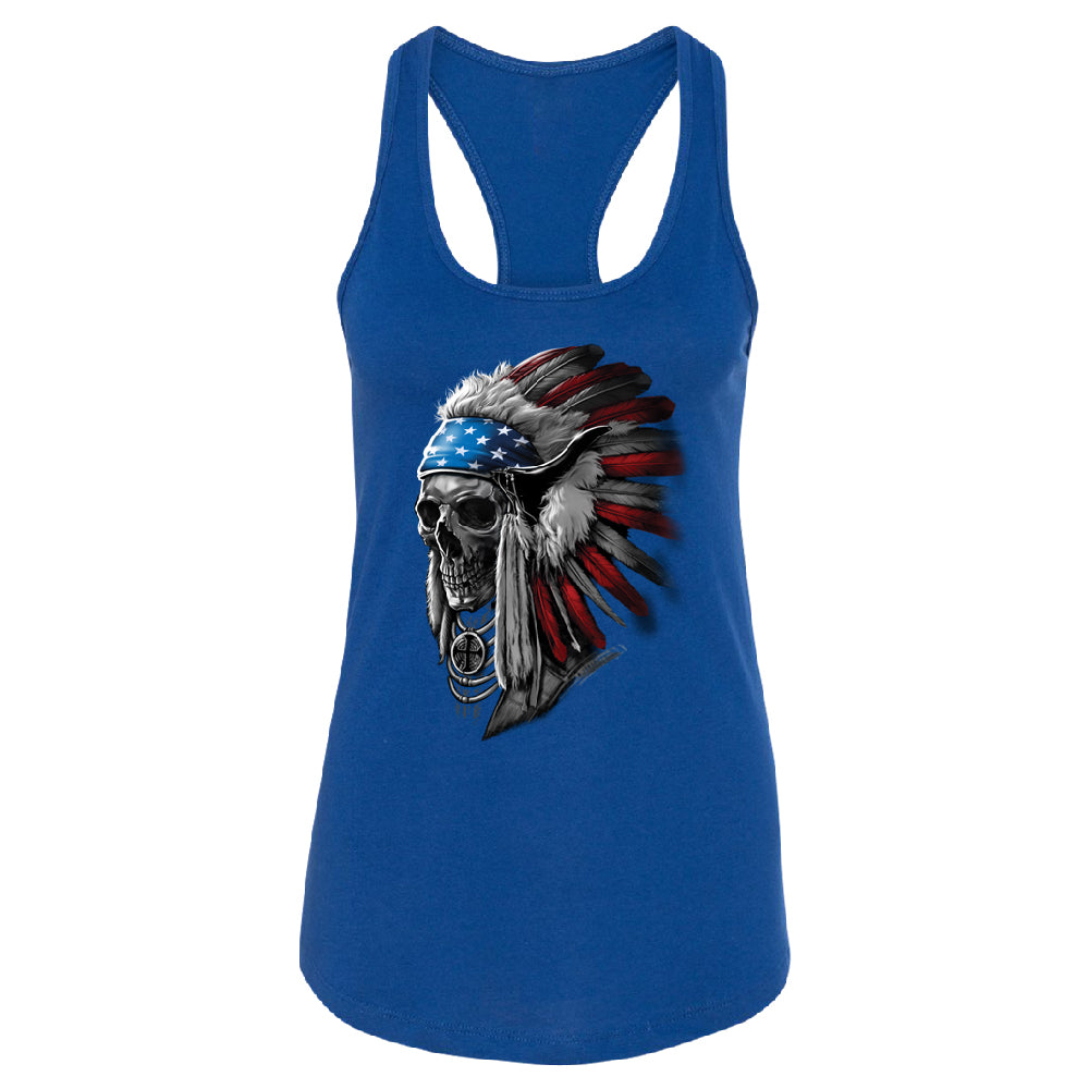 Patriotic Headdress Chief Skull Women's Racerback 4th of July USA Flag Shirt 