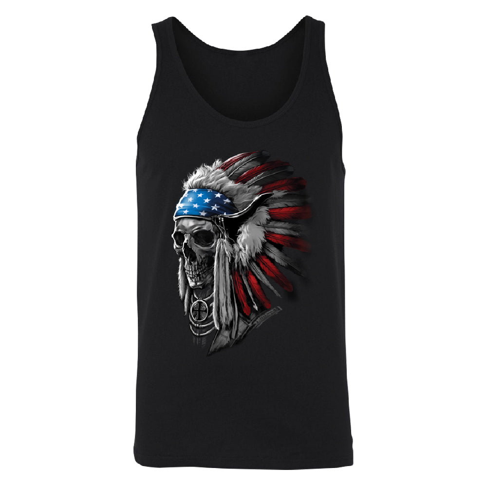 Patriotic Headdress Chief Skull Men's Tank Top 4th of July USA Flag Shirt 