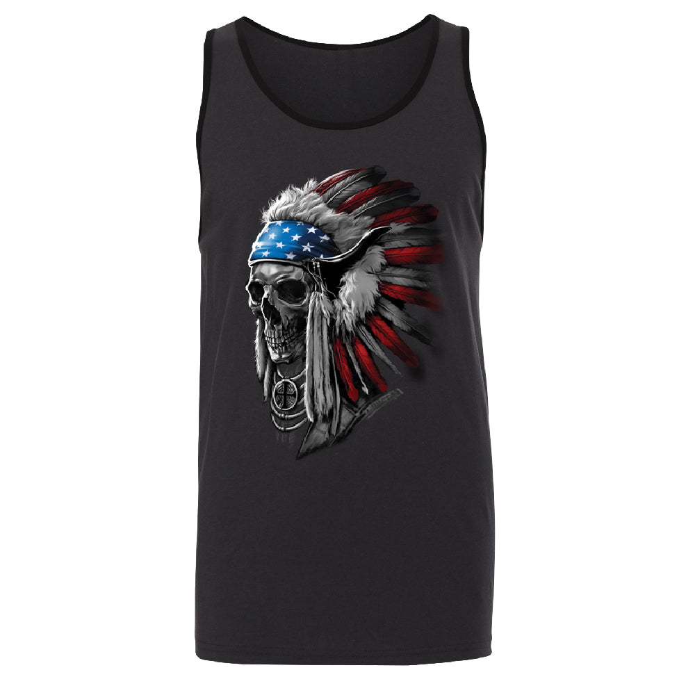 Patriotic Headdress Chief Skull Men's Tank Top 4th of July USA Flag Shirt 