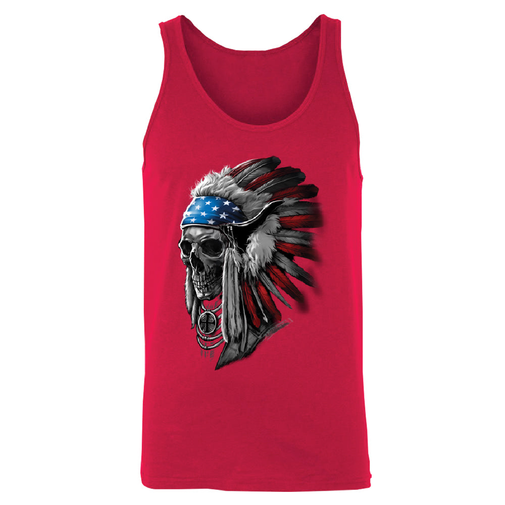 Patriotic Headdress Chief Skull Men's Tank Top 4th of July USA Flag Shirt 