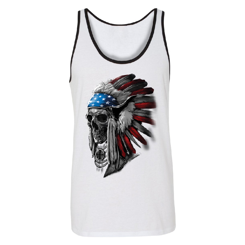 Patriotic Headdress Chief Skull Men's Tank Top 4th of July USA Flag Shirt 