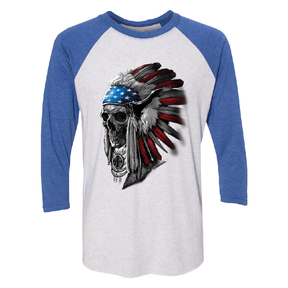 Patriotic Headdress Chief Skull 3/4 Raglan Tee 