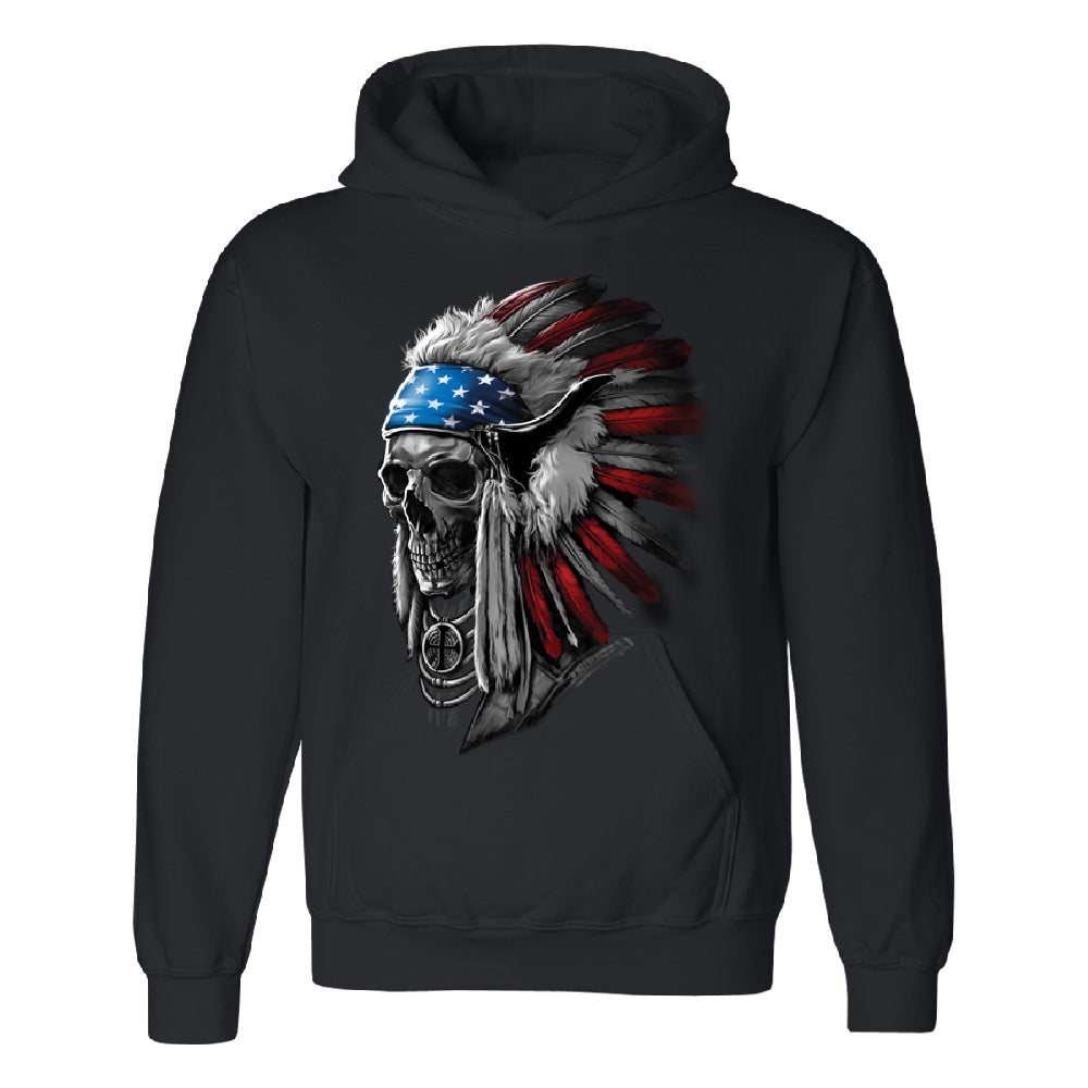 Patriotic Headdress Chief Skull Unisex Hoodie 4th of July USA Flag Sweater 
