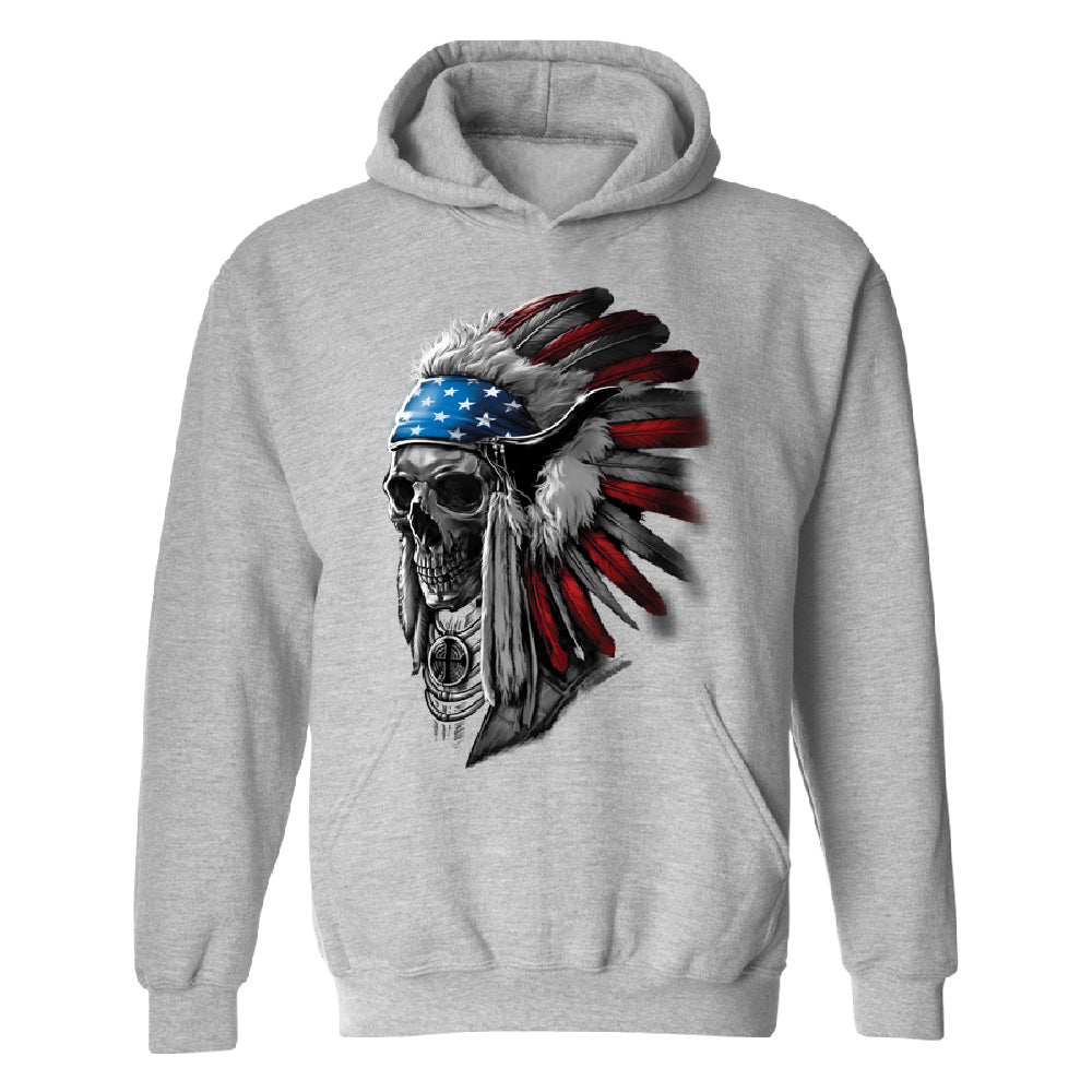 Patriotic Headdress Chief Skull Unisex Hoodie 4th of July USA Flag Sweater 