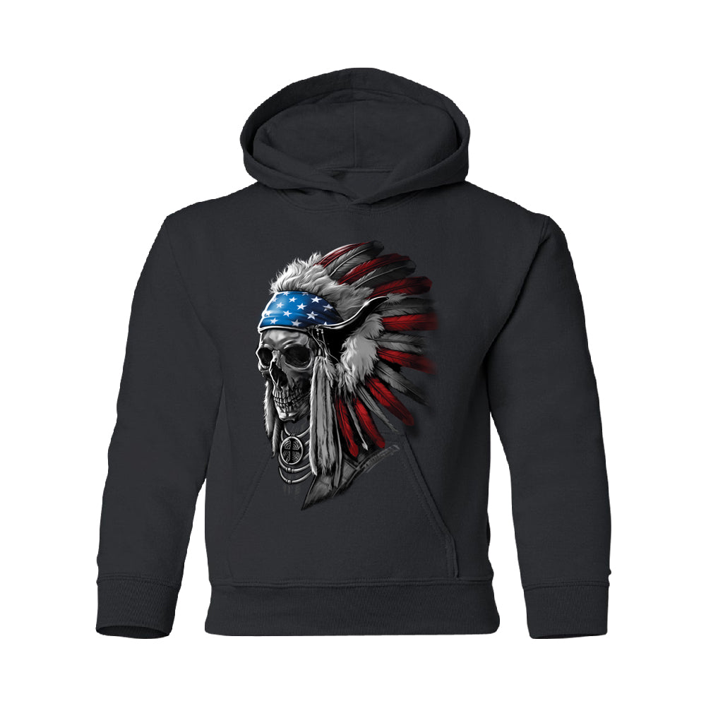 Patriotic Headdress Chief Skull YOUTH Hoodie 4th of July USA Flag SweatShirt 