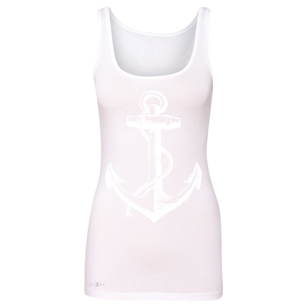 Anchor White Women's Tank Top Nautical Anchor Marine Fashion Sleeveless - Zexpa Apparel Halloween Christmas Shirts
