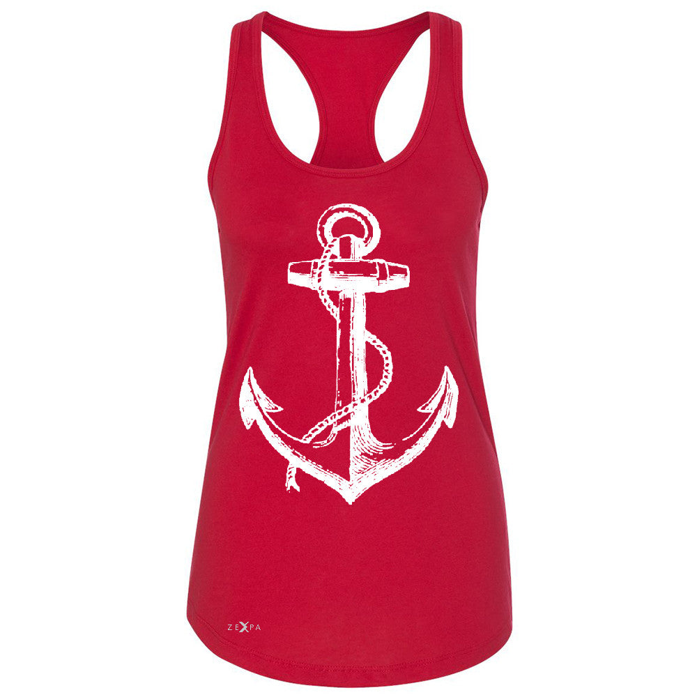 Anchor White Women's Racerback Nautical Anchor Marine Fashion Sleeveless - Zexpa Apparel Halloween Christmas Shirts