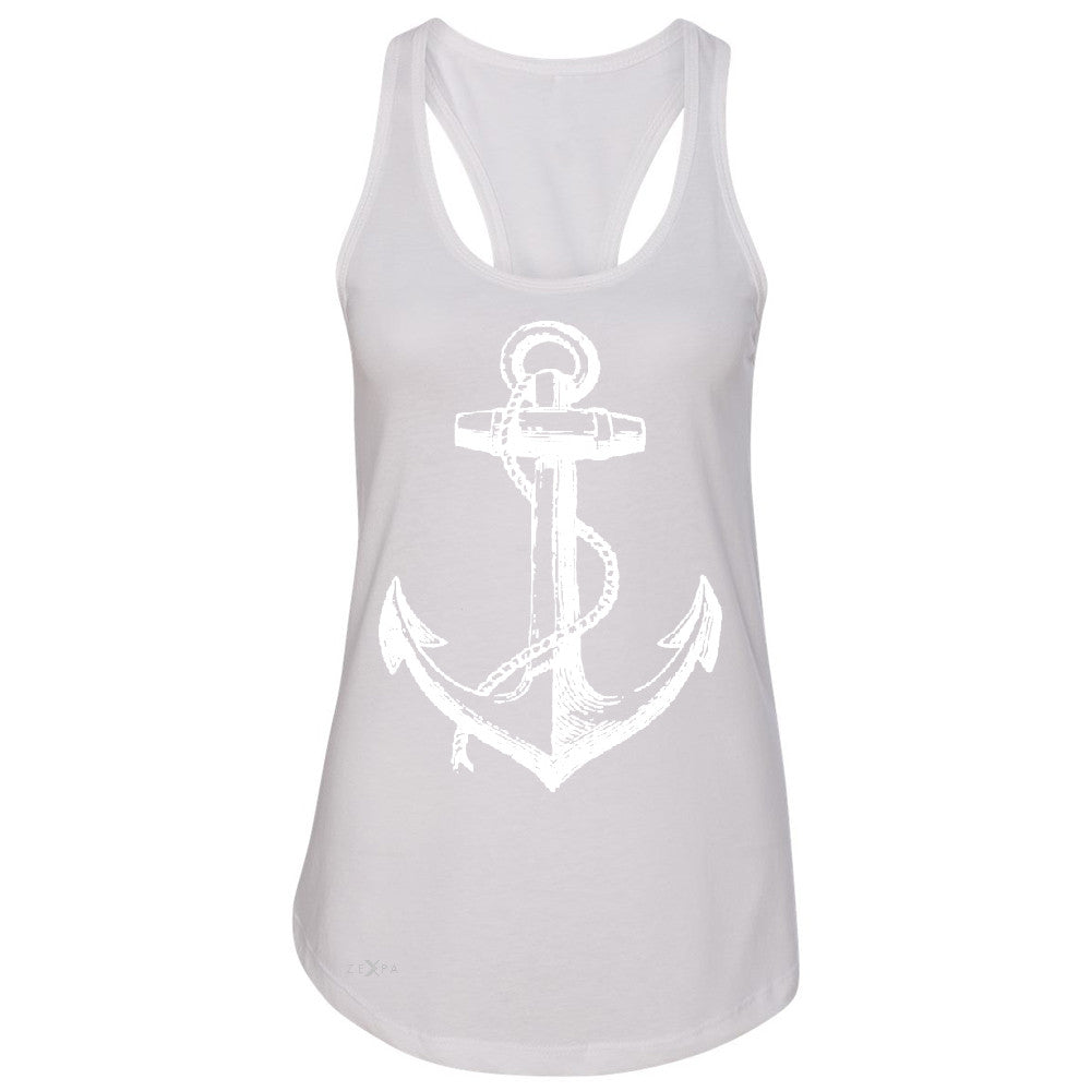 Anchor White Women's Racerback Nautical Anchor Marine Fashion Sleeveless - Zexpa Apparel Halloween Christmas Shirts