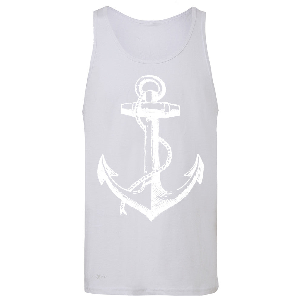 Anchor White Men's Jersey Tank Nautical Anchor Marine Fashion Sleeveless - Zexpa Apparel Halloween Christmas Shirts