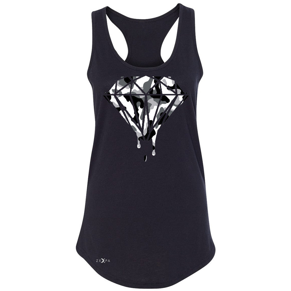 Black n White Camo Dripping Diamond Women's Racerback Melting Logo Sleeveless - Zexpa Apparel Halloween Christmas Shirts