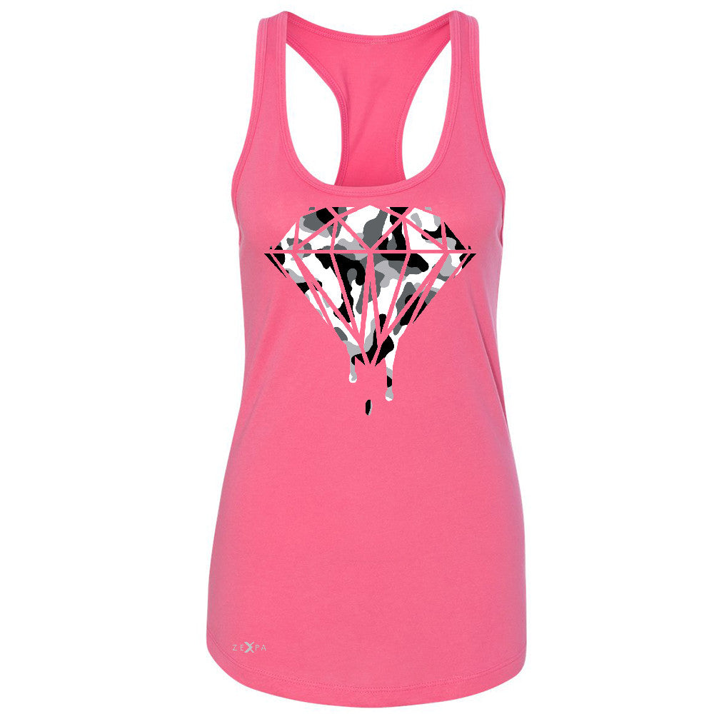 Black n White Camo Dripping Diamond Women's Racerback Melting Logo Sleeveless - Zexpa Apparel Halloween Christmas Shirts