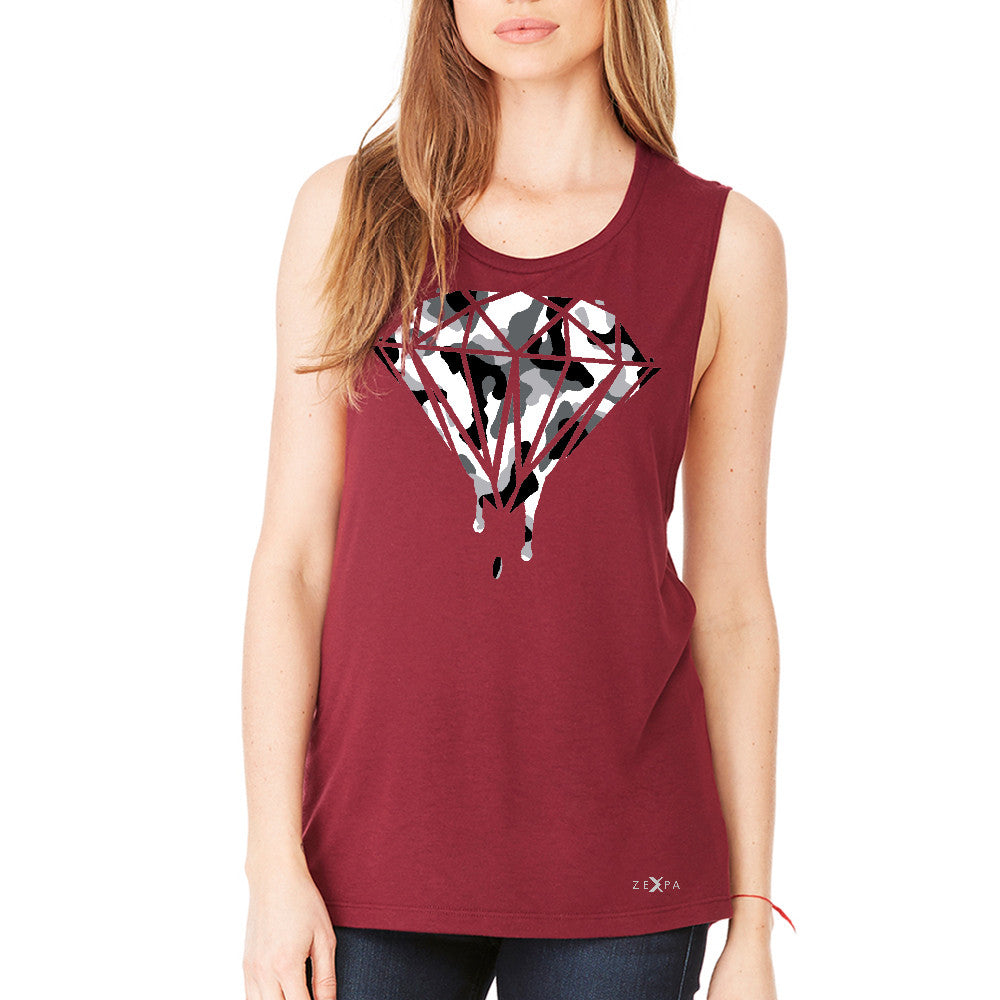 Black n White Camo Dripping Diamond Women's Muscle Tee Melting Logo Tanks - Zexpa Apparel Halloween Christmas Shirts