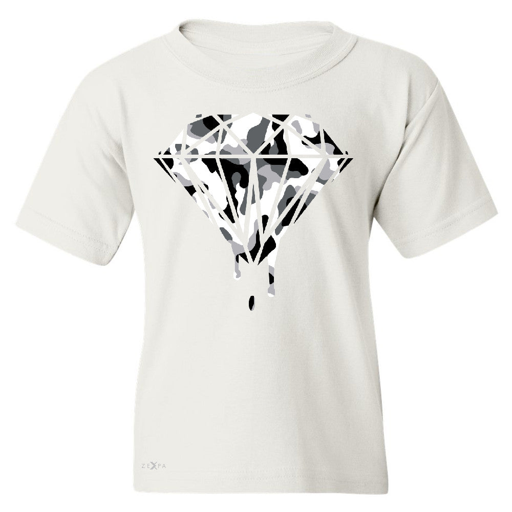 Black n White Camo Dripping Diamond Youth T-shirt Melting Logo Tee - Zexpa Apparel Halloween Christmas Shirts
