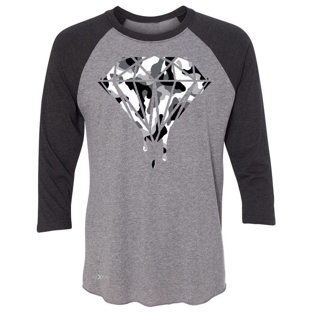 Black n White Camo Dripping Diamond 3/4 Sleevee Raglan Tee Melting Logo Tee - Zexpa Apparel Halloween Christmas Shirts