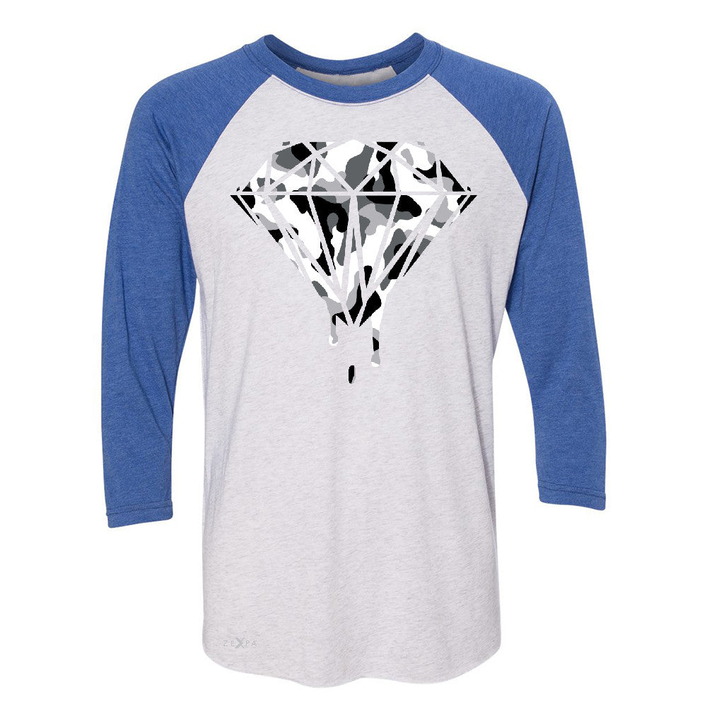 Black n White Camo Dripping Diamond 3/4 Sleevee Raglan Tee Melting Logo Tee - Zexpa Apparel Halloween Christmas Shirts