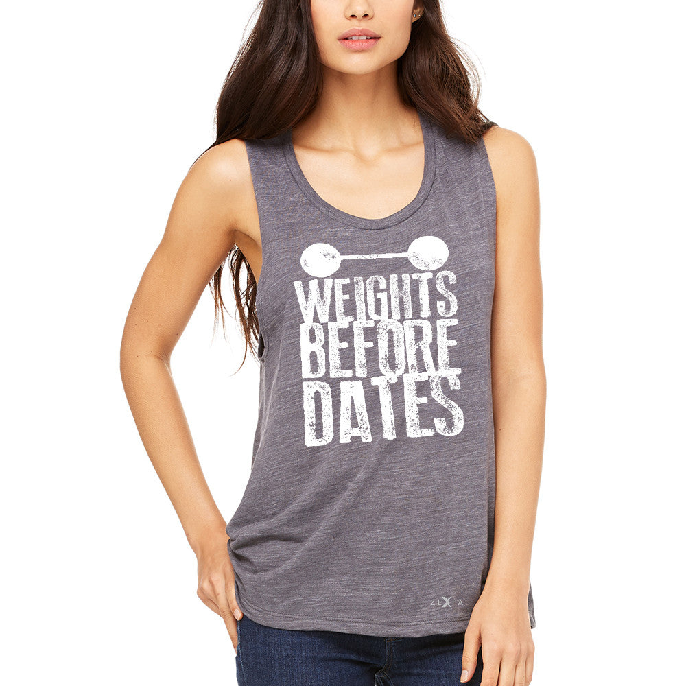 Weights Before Dates Women's Muscle Tee Cool Bodybuilding Gym Fitness Tanks - Zexpa Apparel - 2