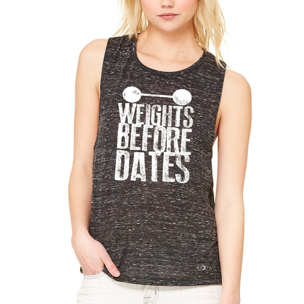 Weights Before Dates Women's Muscle Tee Cool Bodybuilding Gym Fitness Tanks - Zexpa Apparel - 3