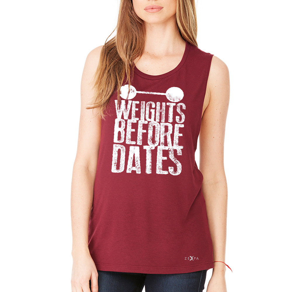 Weights Before Dates Women's Muscle Tee Cool Bodybuilding Gym Fitness Tanks - Zexpa Apparel - 4