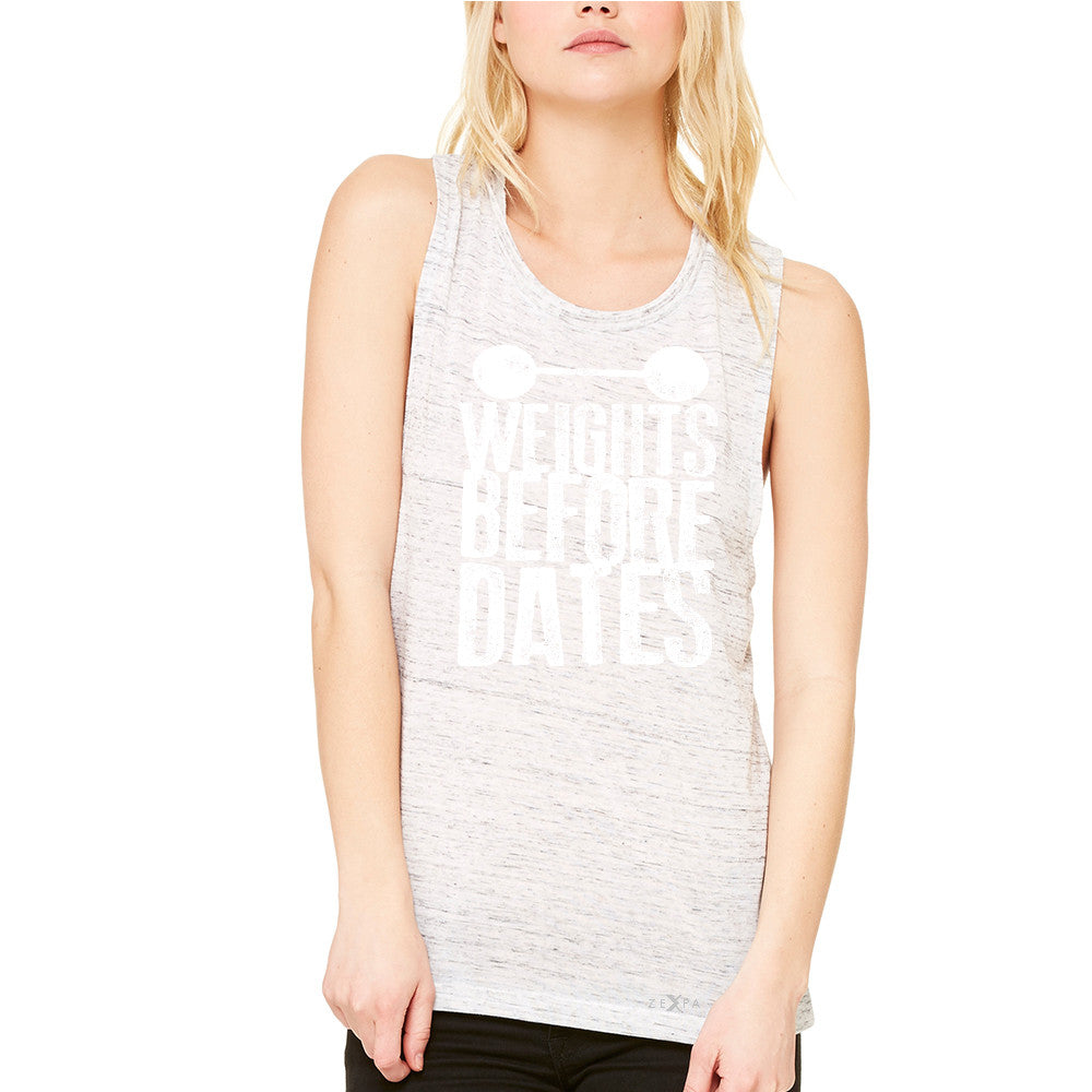 Weights Before Dates Women's Muscle Tee Cool Bodybuilding Gym Fitness Tanks - Zexpa Apparel - 5
