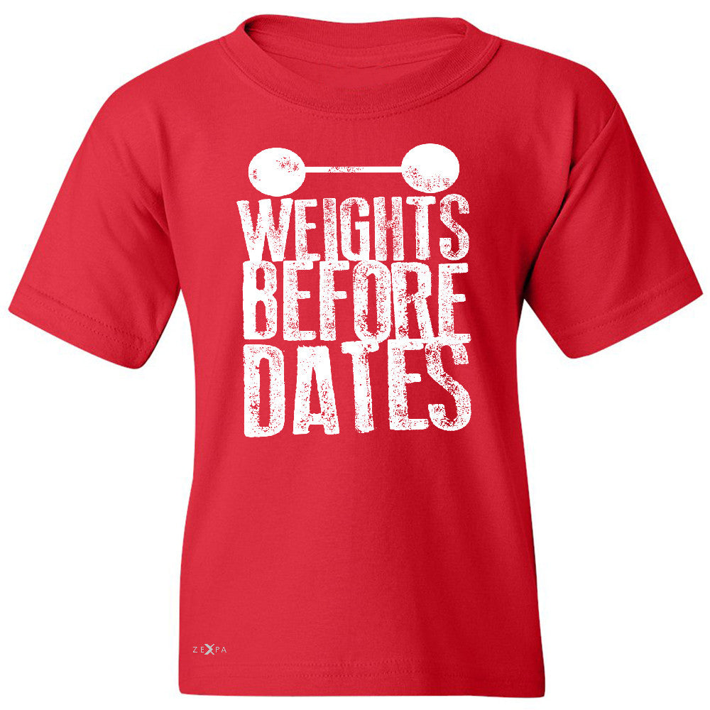 Weights Before Dates Youth T-shirt Cool Bodybuilding Gym Fitness Tee - Zexpa Apparel - 4