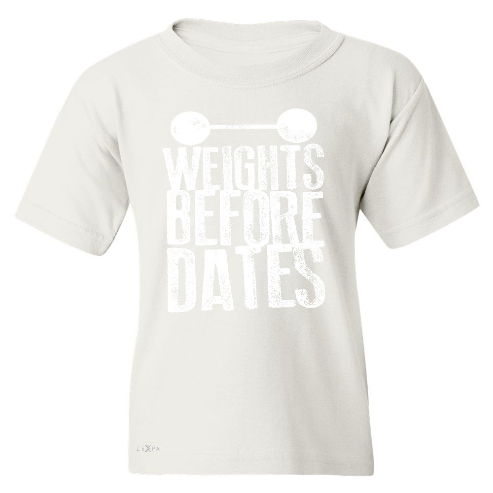Weights Before Dates Youth T-shirt Cool Bodybuilding Gym Fitness Tee - Zexpa Apparel - 5