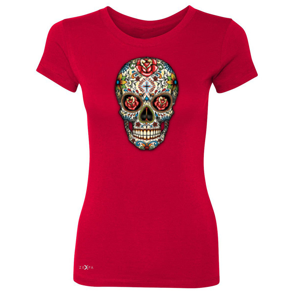 Sugar Skull Red Roses Women's T-shirt Day of Dead Dia de Muertos Tee - Zexpa Apparel - 4