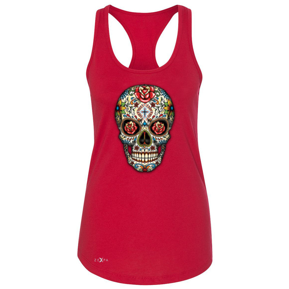 Sugar Skull Red Roses Women's Racerback Day of Dead Dia de Muertos Sleeveless - Zexpa Apparel - 3