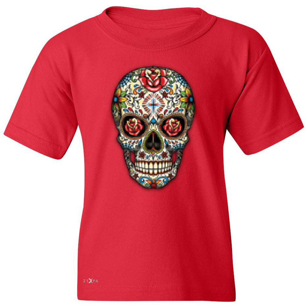 Sugar Skull Red Roses Youth T-shirt Day of Dead Dia de Muertos Tee - Zexpa Apparel - 4