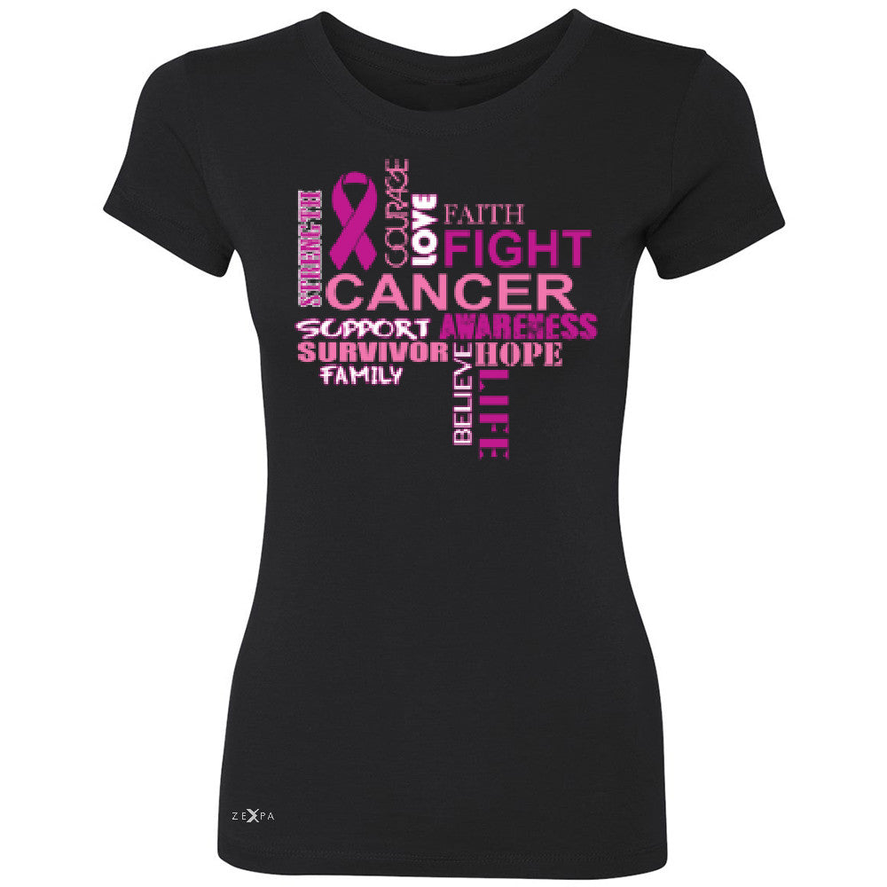 Love Fight Cancer Words Women's T-shirt Breast Cancer Awareness Tee - Zexpa Apparel - 1
