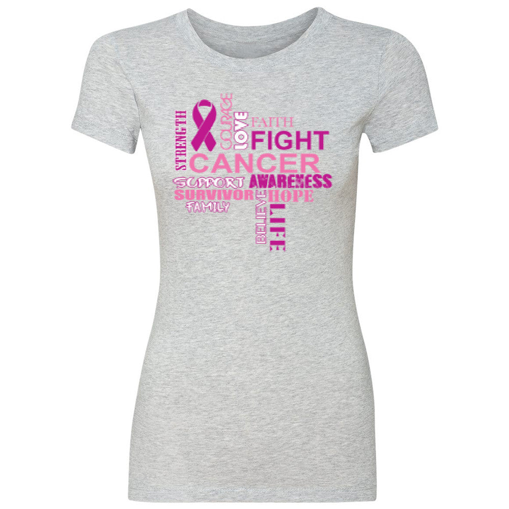 Love Fight Cancer Words Women's T-shirt Breast Cancer Awareness Tee - Zexpa Apparel - 2
