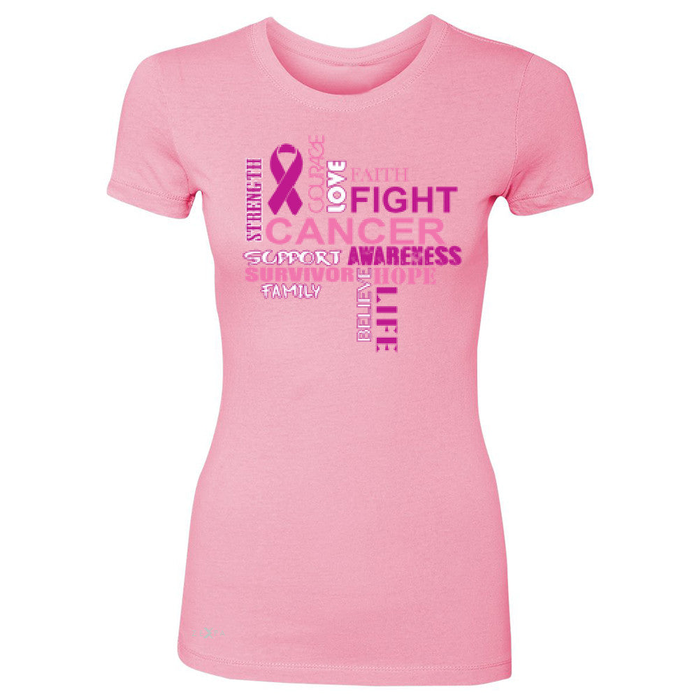 Love Fight Cancer Words Women's T-shirt Breast Cancer Awareness Tee - Zexpa Apparel - 3