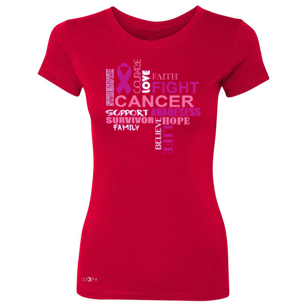 Love Fight Cancer Words Women's T-shirt Breast Cancer Awareness Tee - Zexpa Apparel - 4