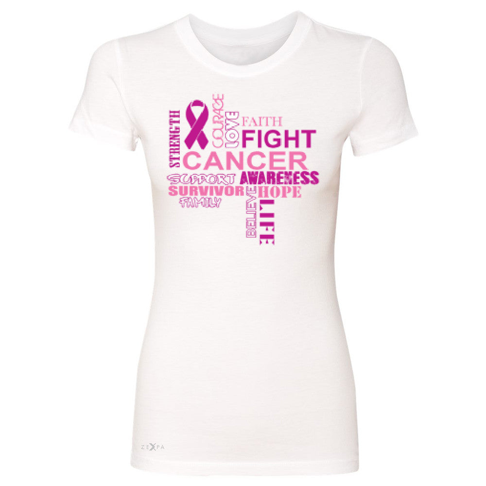 Love Fight Cancer Words Women's T-shirt Breast Cancer Awareness Tee - Zexpa Apparel - 5