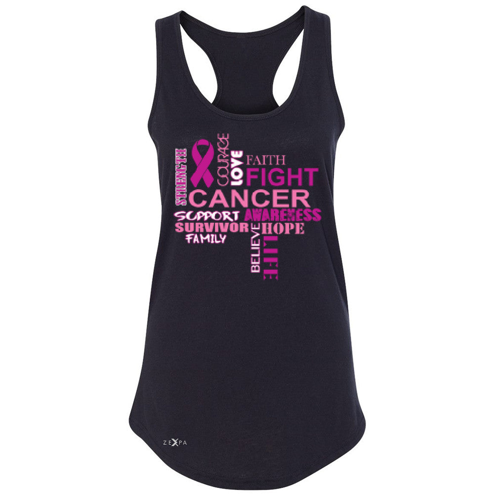 Love Fight Cancer Words Women's Racerback Breast Cancer Awareness Sleeveless - Zexpa Apparel - 1