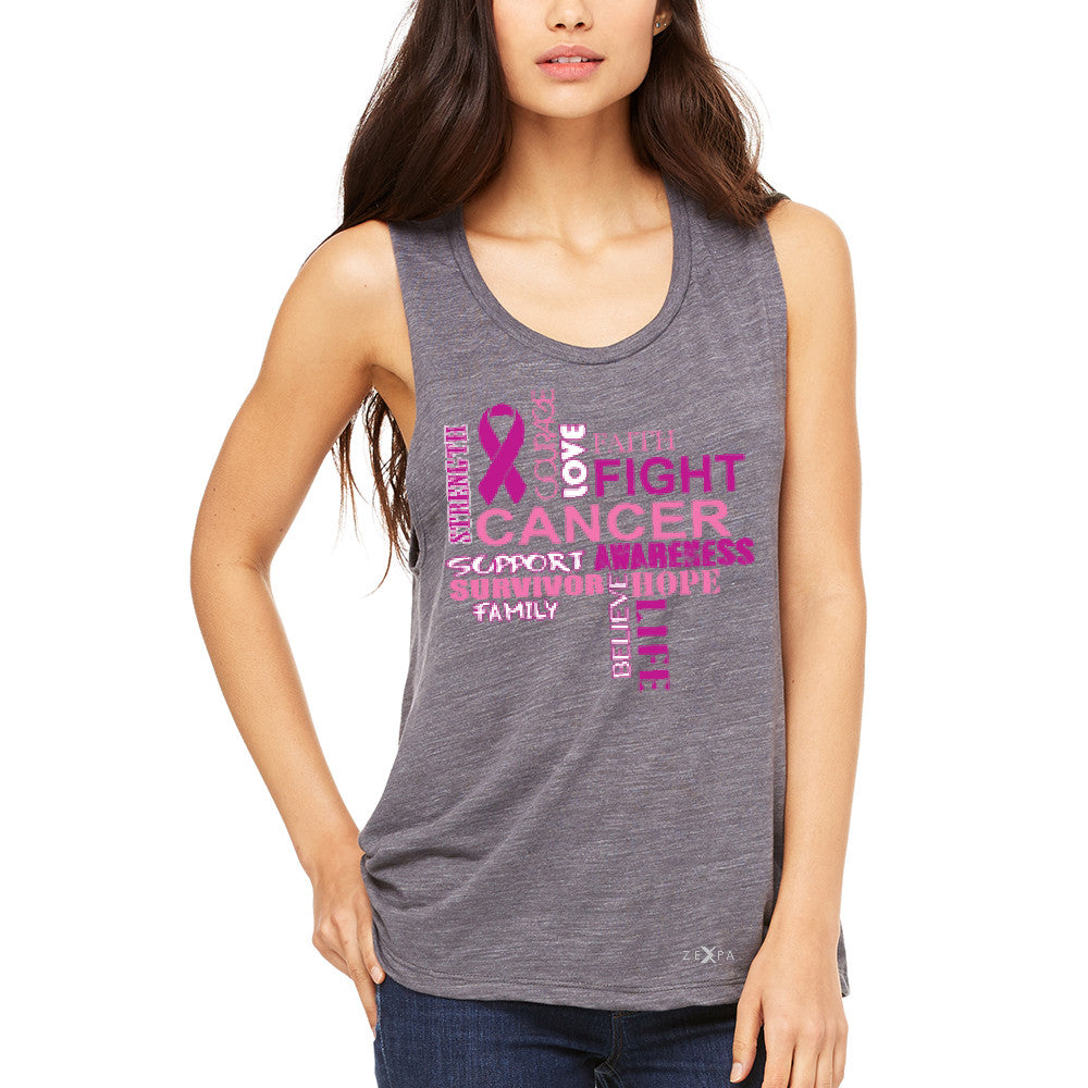 Love Fight Cancer Words Women's Muscle Tee Breast Cancer Awareness Tanks - Zexpa Apparel - 2