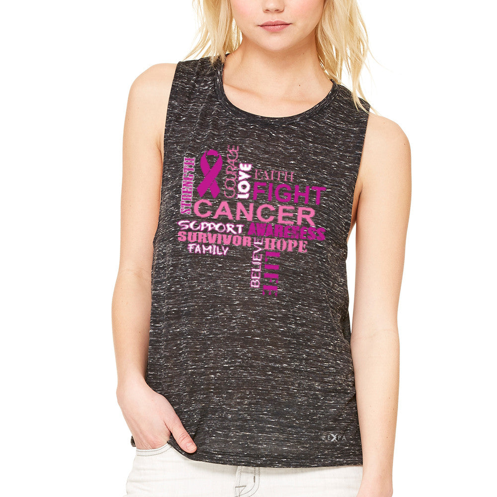 Love Fight Cancer Words Women's Muscle Tee Breast Cancer Awareness Tanks - Zexpa Apparel - 3