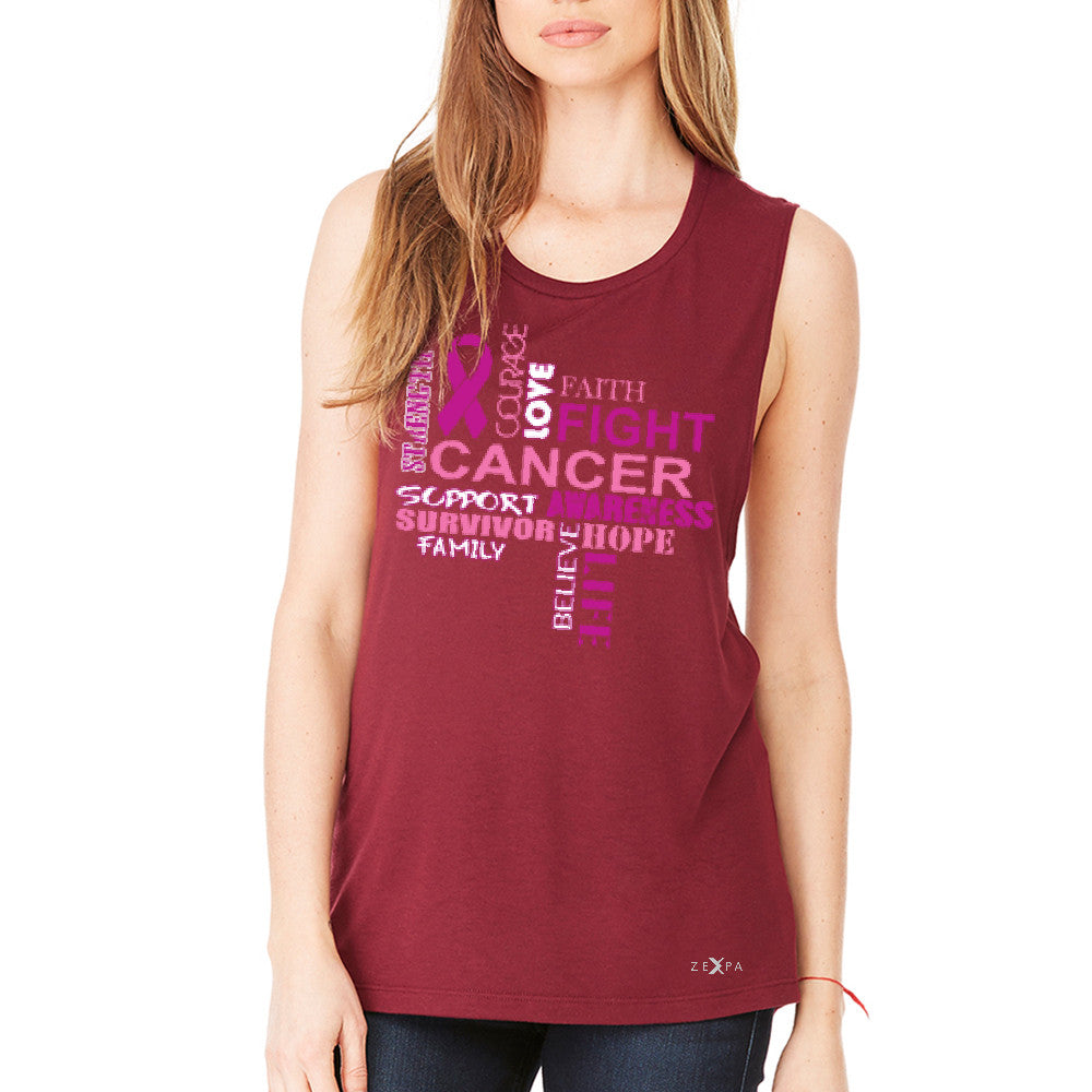 Love Fight Cancer Words Women's Muscle Tee Breast Cancer Awareness Tanks - Zexpa Apparel - 4